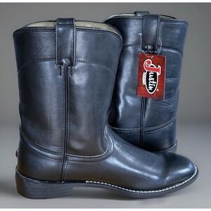 Justin Basic Roper Western Boots 11D Cowhide EU45 Black Country Cowboy Classic